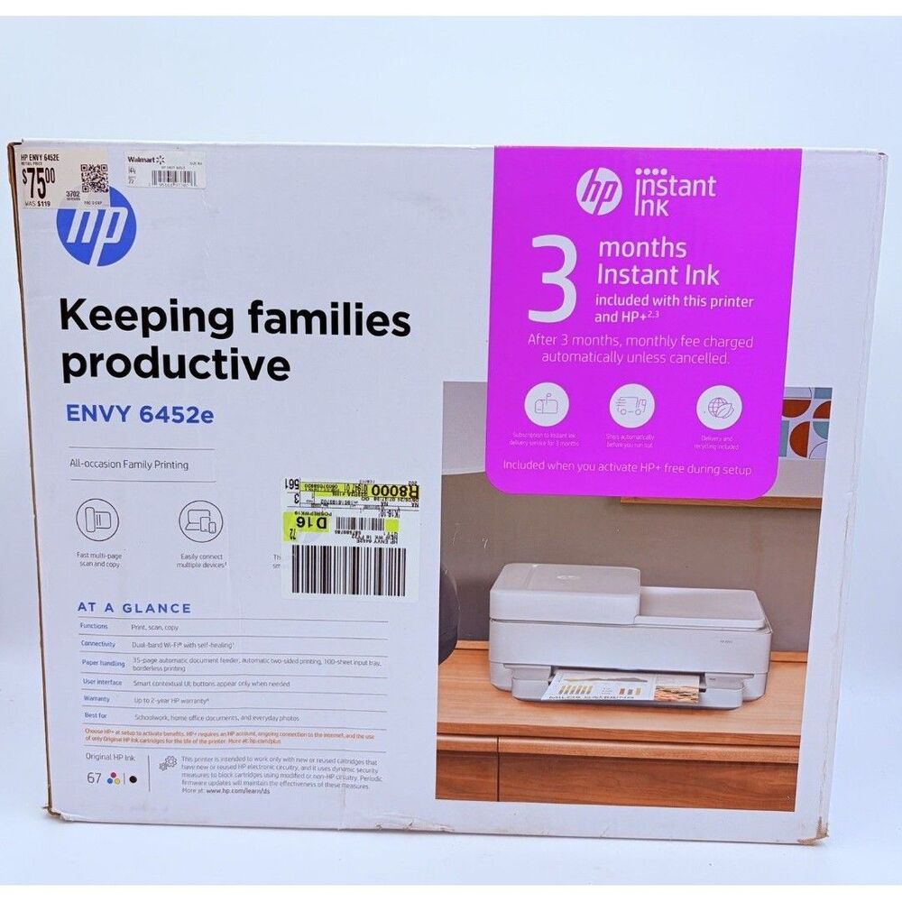 HP Envy 6452e Wireless All-In-One Color Inkjet Printer Scanner Copier WiFi